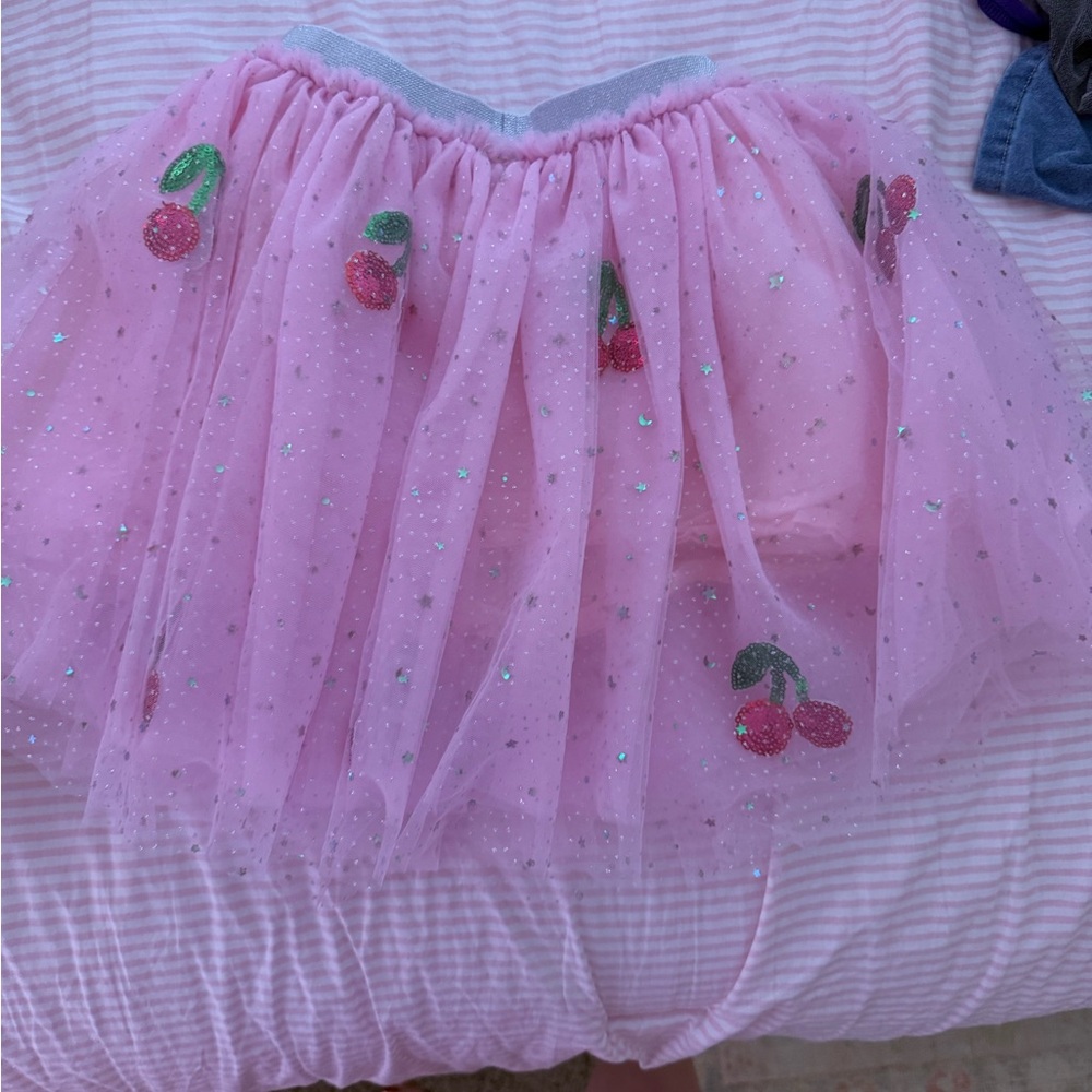 Lola & the boys Pink Tulle Skirt with Cherry Embroidery